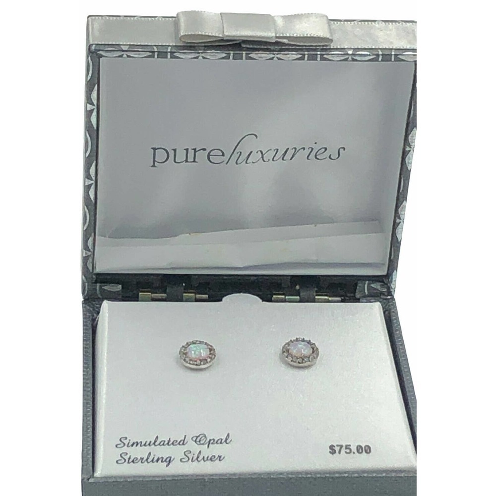 Sterling Silver Simulated Opal Stud Earrings